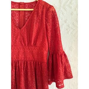LONDON TIMES Dress Size 6 Lace Rust Bell Sleeves Lined